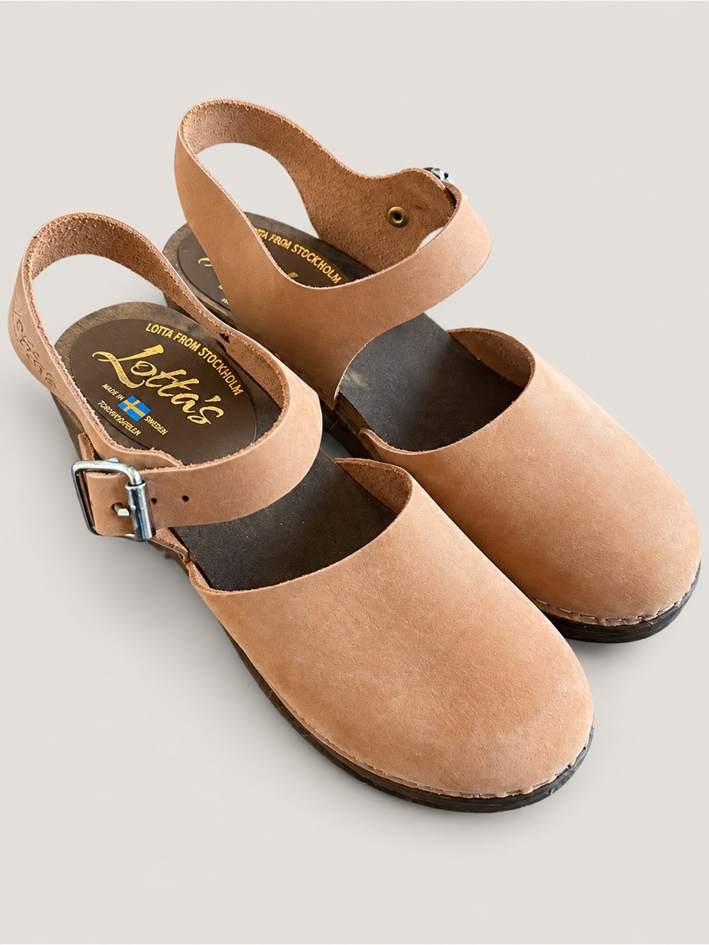Lotta From Stockholm Tan Leather High Heel Clogs Slingback Sandals Size 39